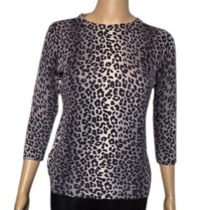 Talbots Sweater Cashmere Leopard Print Crew Pullover Black Gray Womens Size SP